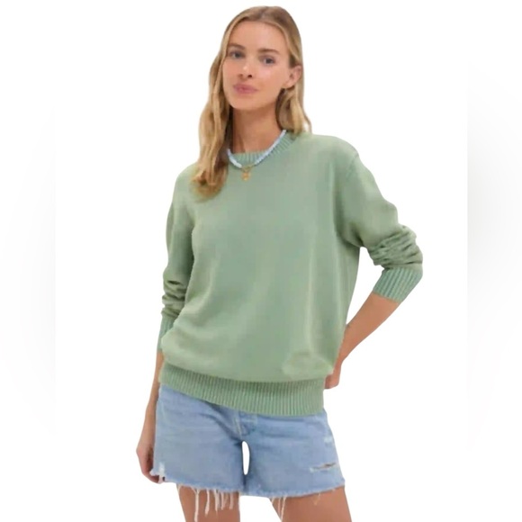 Tuckernuck women’s green stone washed cotton Anne crewneck sweater size Large - Picture 1 of 9